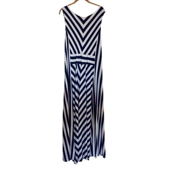 LIZ LANGE Nautical Striped Maxi Dress Plus Size 1X Chevron Cruise Resort Flowy - Picture 7 of 16